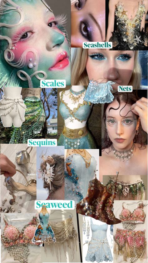 Colourful Halloween Costumes, Sea Captain And Siren Costume, Sea Hag Costume, Siren Halloween Costume Outfit, Dark Siren Costume Ideas, Dark Siren Costume Diy, Siren Diy Costume, Sea Nymph Costume, Sea Creatures Costumes