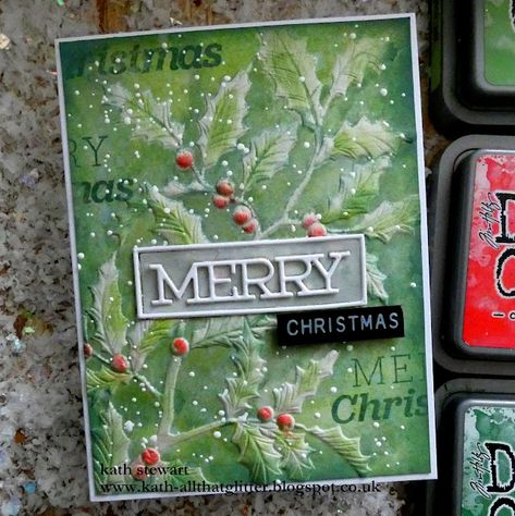 Die Cut Christmas Cards, Holly Branch, Christmas Photo Album, Create Christmas Cards, Tim Holtz Cards, Hand Made Greeting Cards, Christmas Labels, Christmas Card Crafts, Embossed Cards