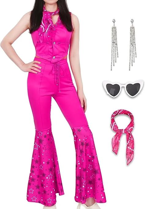 ‘Barbie’ Movie Costumes for Halloween: Where to Buy – Billboard Cowgirl Costume For Women, 80s Outfits Women, Traje Cowgirl, Cowgirl Halloween Costume, Cowgirl Outfits For Women, Barbie Halloween Costume, Retro Cowgirl, Disco Costume, 80s Disco