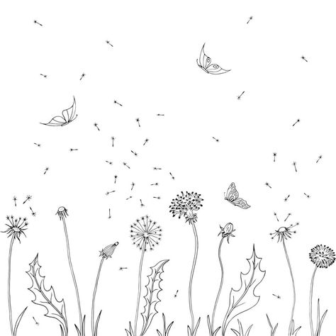 Dandelion Vector, Wind Drawing, Background With Flowers, Tree Doodle, Vintage Borders, Summer Illustration, Flower Sketches, Hand Drawn Vector Illustrations, Roses Drawing