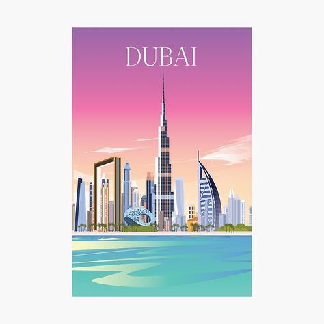 Dubai Travel Poster, Dubai Poster, Dubai Art, Travel Cake, Khalifa Dubai, Travel Poster Design, Modern Metropolis, Freddy Mercury, Dubai City