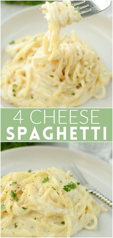 Four Cheese Spaghetti, Spaghetti Easy, Meatless Meal, Cheese Spaghetti, Best Pasta Recipes, Yummy Pasta Recipes, Cheesy Recipes, Tasty Pasta, Perfect Pasta