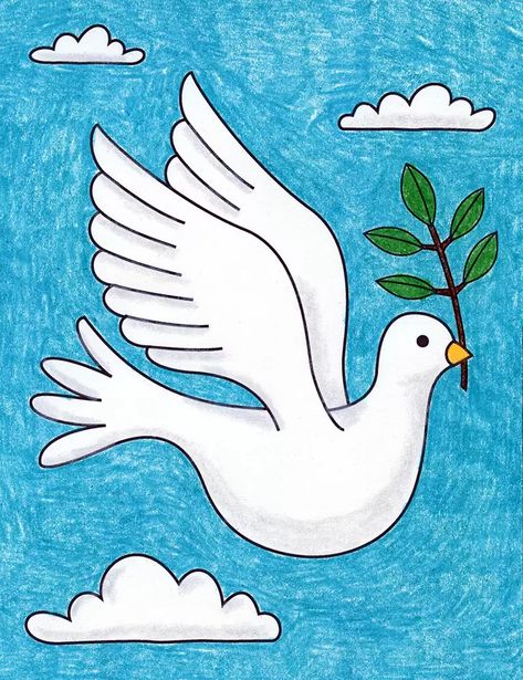 How to Draw a Dove with an Olive Branch · Art Projects for Kids Olive Branch Art, Peace Drawing, Dove Drawing, Hand Art Kids, Dove Pictures, Branch Art, Children Sketch, Art Projects For Kids, Easy Drawings For Kids