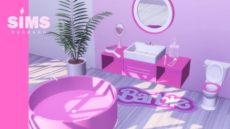 Barbie Sims, Barbie Rug, Round Mirror Vanity, Wall Round Mirror, Kids Bathroom Girls, Barbie Bathroom, Cc Packs, Furniture Cc, Barbie Kids