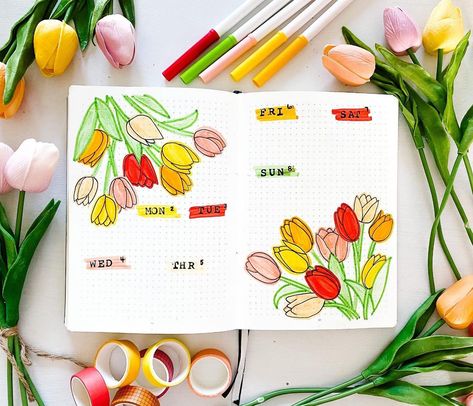 Tulip Bullet Journal, May Calendar Ideas, 2024 Bujo, Bujo Themes, Bouquet Of Tulips, Bullet Journal Month, Journal 2024, Bullet Journal Ideas Templates, Creating A Bullet Journal