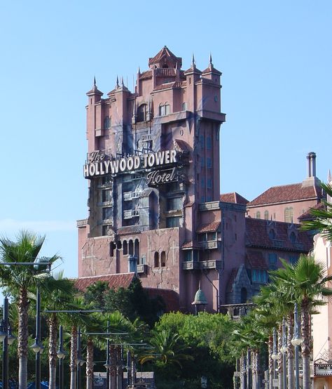 'Twilight Zone Tower of Terror' at Disney-MGM Studios, in Orlando, Florida. Hollywood Tower Hotel, Disney Horror, Hollywood Tower, Orlando Travel, Honeymoon Ideas, Tower Of Terror, New Actors, Beverly Hills California, Twilight Zone