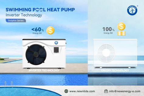 Inverter technology used by pool heat pumps is one step further to ensure the lowest cost for users in pool heating solutions. A full-inverter pool heat pump is a better choice for those willing to spend slightly more upfront and expect to be paid off through maximum comfort and bill savings. And this #DolphinSeries unit will definitely help. Choose model for your customer groups here: https://www.newntide.com/dolphin_series/23.html info@newenergy-e.com #NEWNTIDE #NEWENERGY #poolheater Pool Heat Pump, Pool Heater, Paid Off, Heated Pool, Heat Pump, New Energy, Dolphins, Heat, The Unit