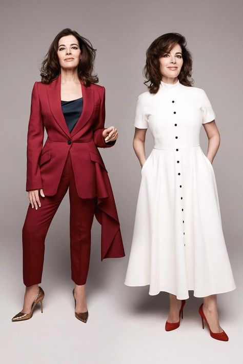 Nigella Lawson models autumn fashion | The Times Magazine | The Times Nigella Lawson Style, Hourglass Body Shape, Joseph Fashion, Pre Fall Fashion, Sara Battaglia, Nigella Lawson, Step Daughter, Maroon Sweater, Red Blazer