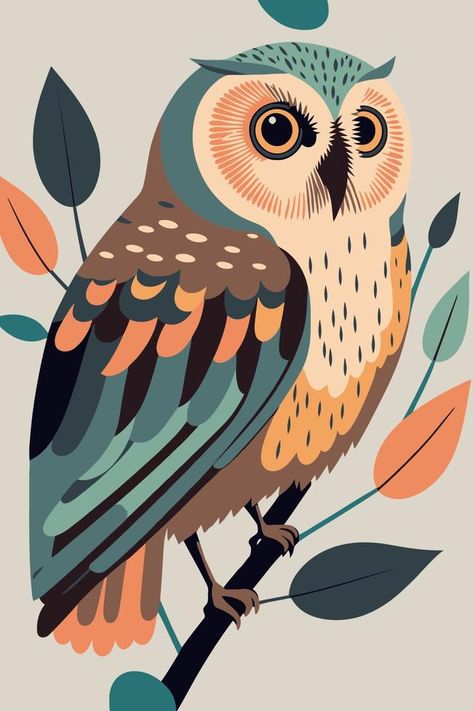 owl cartoon flat color vector poster. abstract owl wall art print background Owl Abstract Art, Owl Pictures Art, Owl Drawing Color, Owl Illustration Art, Vector Art Wallpaper, Cute Owl Art, Colorful Owl Art, Owl Drawing Simple, Owl Abstract