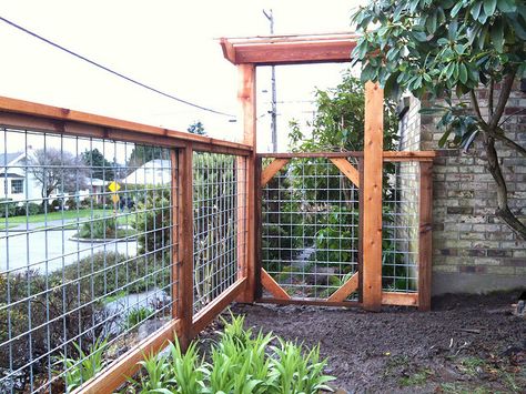 Cedar and Wire Grid Fence in Ballard | Ballard Remodel | Flickr Fenced In Garden, Goat Pin, Connecticut House, Fenced Garden, Fenced Vegetable Garden, Veggie Gardens, Cheap Fence, Garden Privacy, Planting Ideas