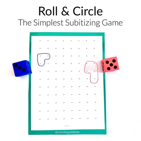 Roll & Circle: A Simple Subitizing Game — Counting With Kids Subitize Kindergarten, Counting Games Kindergarten, Dot Paper Printable, Math Game Kindergarten, Subitizing Kindergarten, Math Games Kindergarten, Subitizing Games, Dice Activities, Subitizing Activities