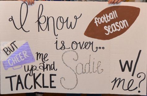 Football and Cheer-Sadie Hawkins Asking Sadie Proposals Ideas, Sadie Hawkins Proposals, Girl Ask Guy, Football Promposal, Sadies Proposal, Sadies Dance, Sadie Hawkins Dance, Formal Proposals, School Dance Ideas