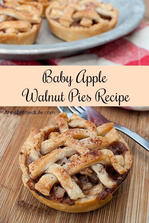 Baby Apple Walnut Pies Recipe Walnut Pies, Apple Walnut Pie Recipe, Apple Walnut Pie, Walnut Pie Recipe, Autumn Projects, Walnut Pie, Winter Dessert, Baby Apple, Apple Walnut