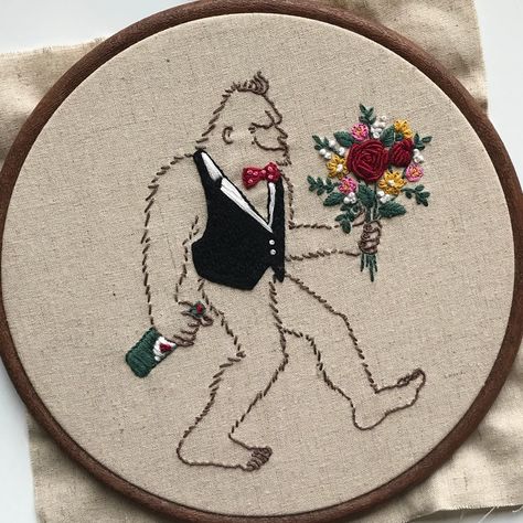 Hand Embroidery Kit Big Foot Design Sasquatch Pattern - Etsy Canada Woodland Embroidery, Funny Needlepoint, Funny Embroidery, Foot Design, Love Embroidery, Learning To Embroider, Beginner Embroidery, Great Anniversary Gifts, Fabric Background