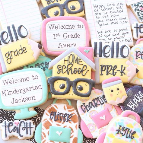 Kindergarten Graduation Cookies, Back To School Buttercream Cookies, School Theme Cookies, Teacher Fuel Cookie, Teacher Royal Icing Cookies, First Day Of School Cookies For Teachers, Back To School Cookies, Appreciation Cookies, School Cookies