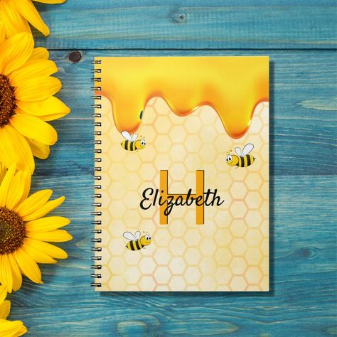 Happy bumble bees golden honeycomb honey dripping notebook Honey Dripping, Bumble Bees, Honey Recipes, Creative Portfolio, Honeycomb Pattern, School Project, Bee Design, Bee Happy, Monogram Letters