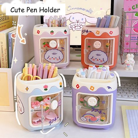 Kawaii Desktop, Pen Pencil Holder, Pig Pen, Brush Storage, Kawaii Pens, Pencil Storage, Pig Cartoon, Student Office, Desktop Organizer