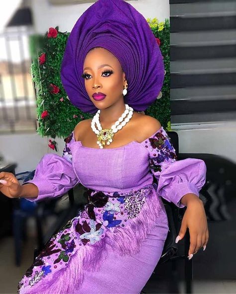 African Wedding Blog on Instagram: “#Purple x #Lilac slay  Belle: @oloribayocrafts Makeup: @da_veeshome Gele: @mbartistryy Asooke: @glittersplash_aso_oke Muse: @kbsmodels…” Cord Lace Styles, Asoebi Lace Styles, Asoebi Lace, Gele Styles, Traditional Ideas, Yoruba Bride, African Blouses, African Chic, Nigerian Bride