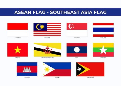 Vector asean flag illustration design as... | Premium Vector #Freepik #vector Asean Flag, Asian Flags, Flag Illustration, Flags With Names, Flag Background, Southeast Asian, Southeast Asia, Premium Vector, Country Flags