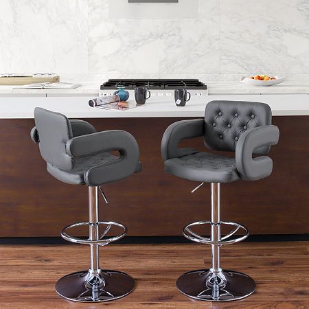 Grey Bar Stools, Decor Pad, Grey Bar, 30 Bar Stools, Tufted Leather, Adjustable Bar Stools, Swivel Stool, Counter Height Bar Stools, Swivel Seating