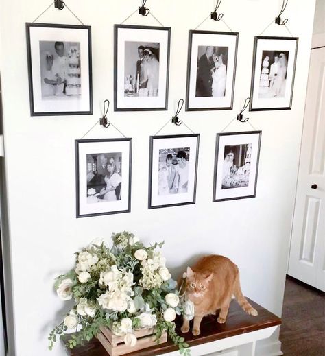 Rachel | The French Farmhouse on Instagram: gallery wall diy, cottage style frames, family photo display Modern Farmhouse Gallery Wall, Family Photo Display, Gallery Wall Diy, Country Hallway, Displaying Family Pictures, Family Photo Gallery Wall, Diy Cottage, Homestead Decor, Farmhouse Gallery Wall