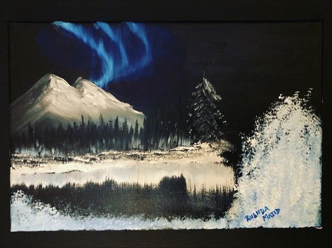 Bob Ross inspired oil painting. #oiloncanvas Bob Ross, Oil On Canvas, Northern Lights, Oil Painting, Tapestry