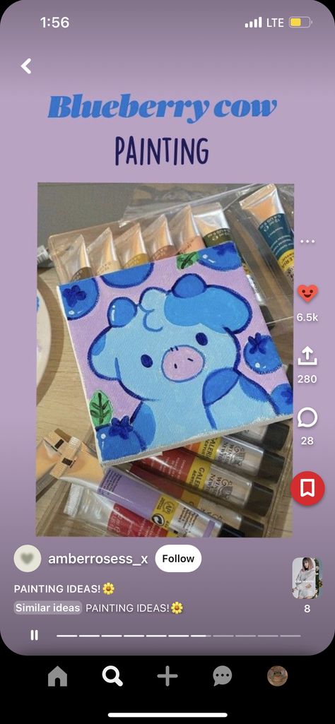 Blueberry Cow Painting, Cute Cow Paintings On Canvas, Blueberry Cow Drawing, Blueberry Cow, Cow Paintings On Canvas, Cow Drawing, Paint Inspo, Blue Cow, Cow Canvas