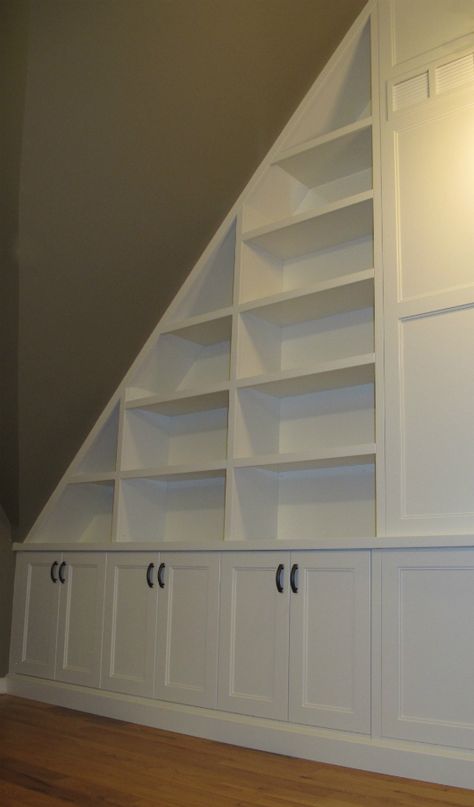 Custom closets, built-in wallunits, bookcases, kitchen cabinets/refacing, bathrooms, basements, hardwood, drywall Bedroom Attic Ideas, Slanted Walls, Angled Ceilings, Wall Closet, Build A Closet, Attic Storage, Attic Renovation, Attic Spaces, Attic Remodel