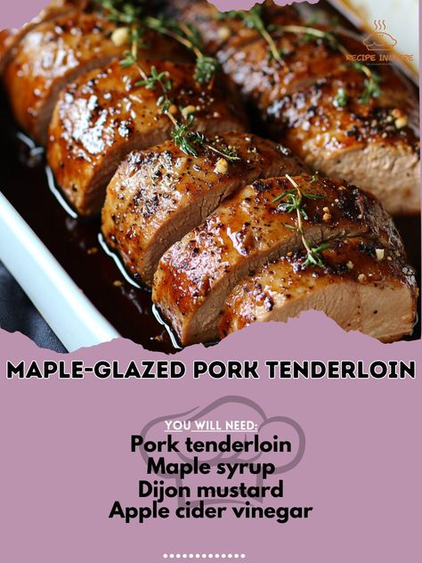 Sweet, savory, and mouthwatering! Try our Maple-Glazed Pork Tenderloin for a dinner packed with fall flavors! 🍁🍖 #FallFeast Maple-Glazed Pork Tenderloin Ingredients: Pork tenderloin (1.5 lbs) Maple syrup (⅓ cup) Dijon mustard (2 tbsp) Apple cider vinegar (2 tbsp) Garlic (2 cloves, minced) Olive oil (1 tbsp) Salt (1 tsp) Black pepper (½ tsp) Fresh thyme (1 tsp, chopped) Instructions: Preheat oven to 375°F (190°C). In a small bowl, whisk together maple syrup, Dijon mustard, apple cider vine... Camp Meals, Glazed Pork, Deer Camp, Pork Glaze, Daily Recipes, Fall Flavors, Fall Dinner, Pork Tenderloin, Autumn Flavors