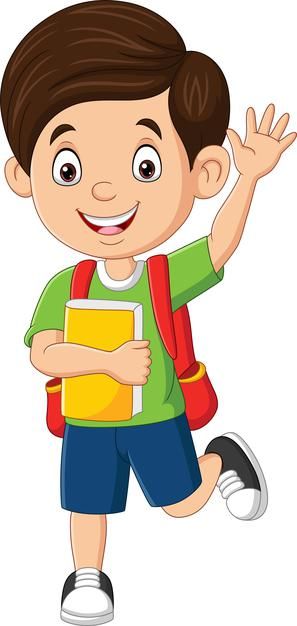 Happy school boy waving hand | Premium Vector #Freepik #vector #background #school #people #book School Wall Drawing, Happy Kids Pictures, School Related Drawings, School Images Pictures, School Boy Drawing, Hands Up Drawing, School Cartoon Images, School Students Images, Go To School Cartoon