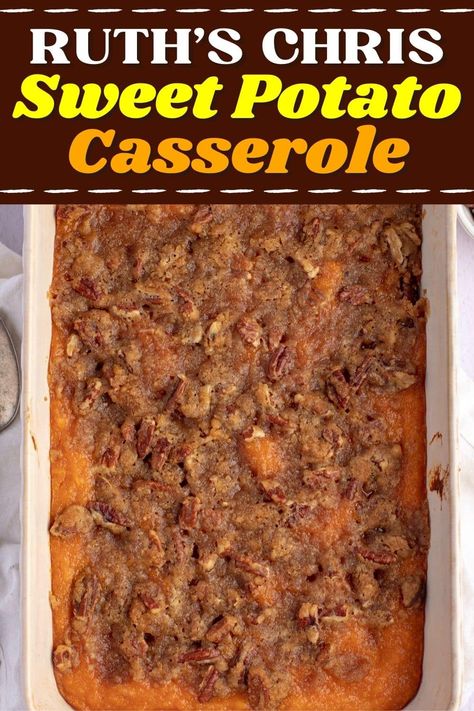 This Ruth’s Chris sweet potato casserole is a must-make this holiday season! From the fluffy base to the sweet topping, it'll be the star of the show. Pecan Casserole, Sweet Potato Pecan Casserole, Canned Sweet Potato Casserole, Ruths Chris Sweet Potato Casserole, Best Sweet Potato Casserole, Potatoe Recipes, Sweet Potato Pecan, Holidays Recipes, Canning Sweet Potatoes