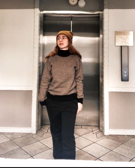 Orange beanie , turtleneck under a wool brown sweater with laid back black pants Turtle Neck Under Sweater, Turtleneck Under, Outfit Inspo Fall, Work Pants, Wool Sweater, Fall Outfit, Wool Sweaters, Brooklyn, Fall Outfits