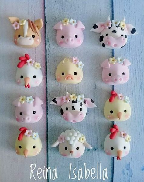 Play Dough Designs, Deco Cupcake, Farm Animal Cakes, Clay Crafts For Kids, Fondant Animals, Polymer Clay Flower Jewelry, Animal Cupcakes, Fondant Cake Toppers, Animal Cakes