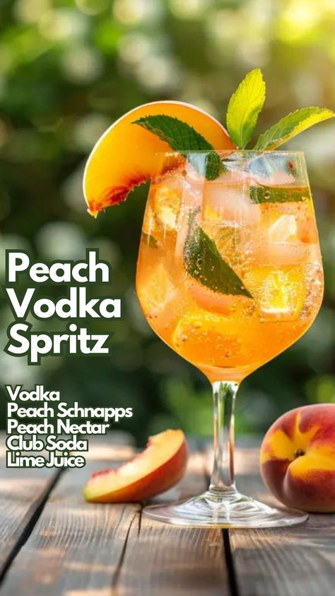 Peach Vodka Spritz Fresh Cocktails, Peach Schnapps Drinks, Cocktail Vodka, Vodka Cocktails Easy, Peach Vodka, Peach Cocktail, Summer Drinks Alcohol, Vodka Cocktails Recipes, Mixed Drinks Alcohol