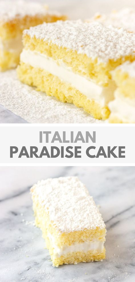 Paradise Cake Recipe Italian Paradise Cake, Genoa Sponge Cake, Italian Sponge Cake With Custard, Sponge Cake Flavour Ideas, Layered Sponge Cake, Italian Vanilla Cake, Italian Sponge Cake Recipe, Chinese Bakery Cake, Elegant Cake Recipes