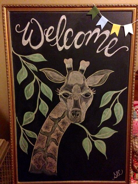 Jungle Chalkboard Art, Safari Signs Diy, Wild One Chalkboard Sign, Safari Chalkboard Sign, Jungle Theme Welcome Board, Animal Print Birthday Party, Safari Wood Sign, Welcome Baby Signs, Baby Shower Chalkboard