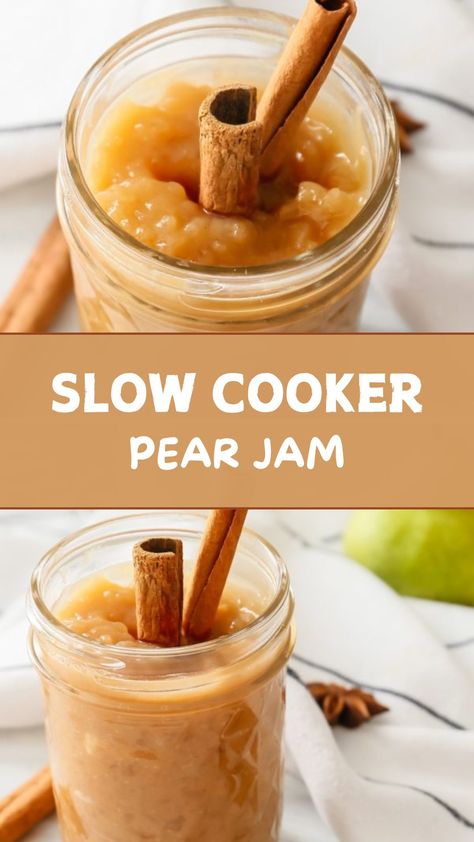 Slow Cooker Pear Jam Cinnamon Pear Jam, Pear Jam Recipe, Lemon Jam, Ginger Jam, Can Jam, Pear Ginger, Pear Jam, Slow Cook, Jam Recipe