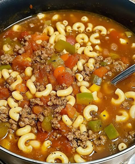 Beef and Macaroni Soup - Life with Susan Macaroni And Beef Soup, Beef And Tomato Macaroni Soup, Hamburger And Macaroni, Cabbage Hamburger, Beef And Macaroni Soup, Hamburger Macaroni Soup, Hamburger Macaroni, Macaroni Soup, Butter Pecan Cake