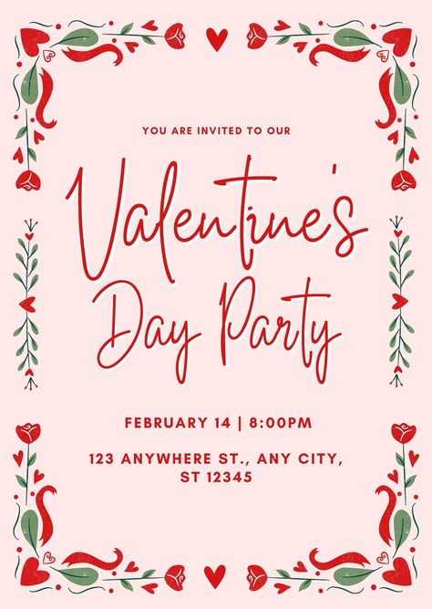 Pink and Red Illustrated Valentine's Party Virtual Invitation - Templates by Canva Virtual Invitations, Clothes Valets, Valentine's Party, Diy Valentine's Cards, Valentine's Day Games, Valentines Makeup, Valentine Treats, Valentine Wreath, Valentines Party