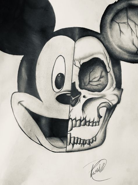 Skull Cartoon Tattoo, Mickey Mouse Skull Tattoo, Skull Drawing Ideas, Skull Mickey Mouse, Scary Mickey Mouse Drawing, 2024 Sketchbook, Sketch Mickey Mouse, Drawing Ideas Simple, Cheshire Cat Tattoo