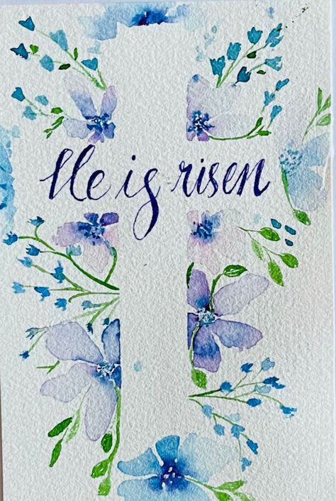 Easter Flower Painting, Simple Easter Watercolor Paintings, Watercolor Easter Art, Simple Christian Watercolor, Easter Watercolor Cards Christian, Easter Watercolor Paintings Christian, Easter Art Christian, Easter He Is Risen Art, Easter Watercolor Ideas