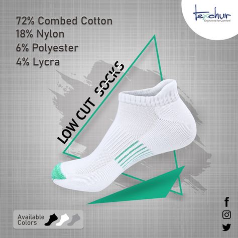 Low Cut  #Texchur #Socks #LowCut #Lycra #Nylon #MoistureWicking #DryFeet Socks Creative Ads, Healthcare Uniforms, Creative Ads, Puma Fierce Sneaker, Sport Wear, Ankle Socks, Social Media Design, Sock Shoes, Low Cut