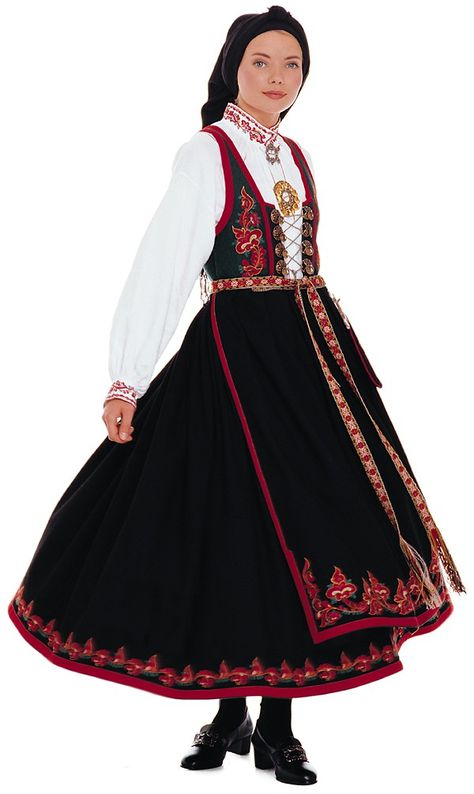 FolkCostume: Costume and Rosemaling Embroidery of West Telemark, Norway Norwegian Dress, Norwegian Clothing, Scandinavian Dress, Costumes Around The World, Traditional Dresses Designs, Folk Clothing, Scandinavian Fashion, National Dress, Folk Dresses