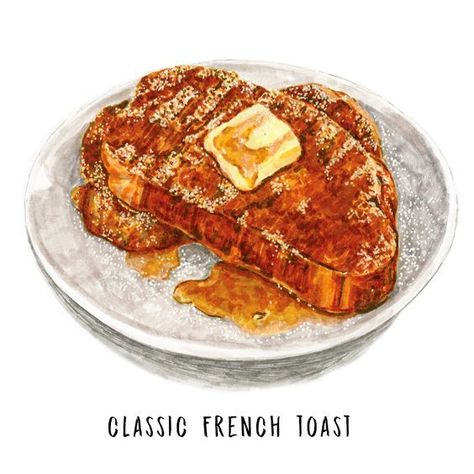 French Toast Illustration, French Toast Drawing, Printing Pictures, Food Art Painting, Baking Book, Food Sketch, Food Artwork, Diner Recipes, Cute Food Art