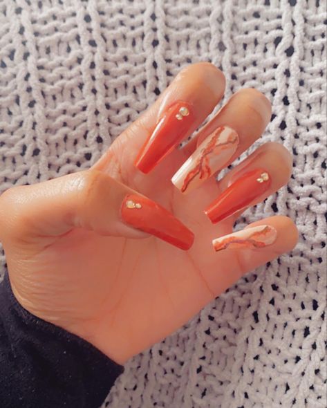 Burnt orange marble nails Marble Dip Powder Nails, Fall Nails Marble, Orange Marble Nails, Burnt Orange Fall Nails, Orange Fall Nails, You Nails, Nails Marble, Orange Marble, Great Nails