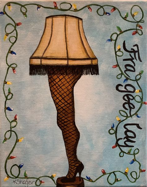 Leg Lamp Painting, Leg Lamp Drawing, Drawing Figures, Chalkboard Art Diy, Custom Treats, Christmas Window Painting, Leg Lamp, Christmas Canvas Art, Christmas Paintings On Canvas