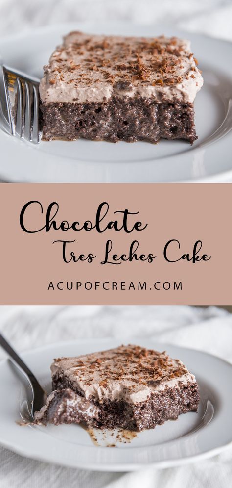 Mexican Chocolate Milk Cake, Chocolate Tres Leches Cupcakes, Chocolate Mocha Tres Leches Cake, Chocolate Tres Leches Cake With Box Cake, Chocolate Milk Cake, Tres Leches Chocolate Cake, Chocolate Tres Leches Cake Recipe, Diy Deserts, 3 Milk Cake