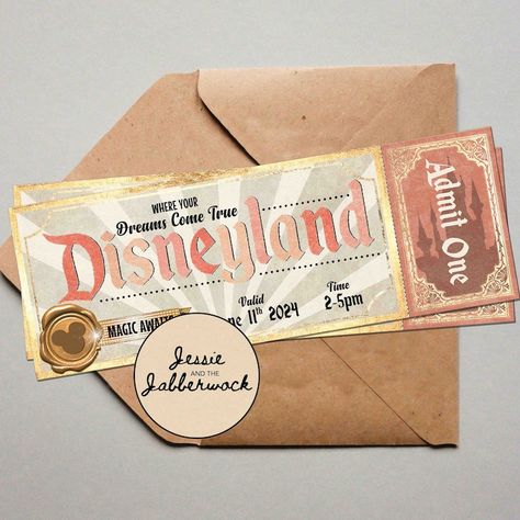 Pink Disneyland, Mickey Mouse Disneyland, Disneyland Vintage, Disneyland Birthday, Enchanted Castle, Vintage Ticket, Disneyland Tickets, Ticket Design, Ticket Invitation