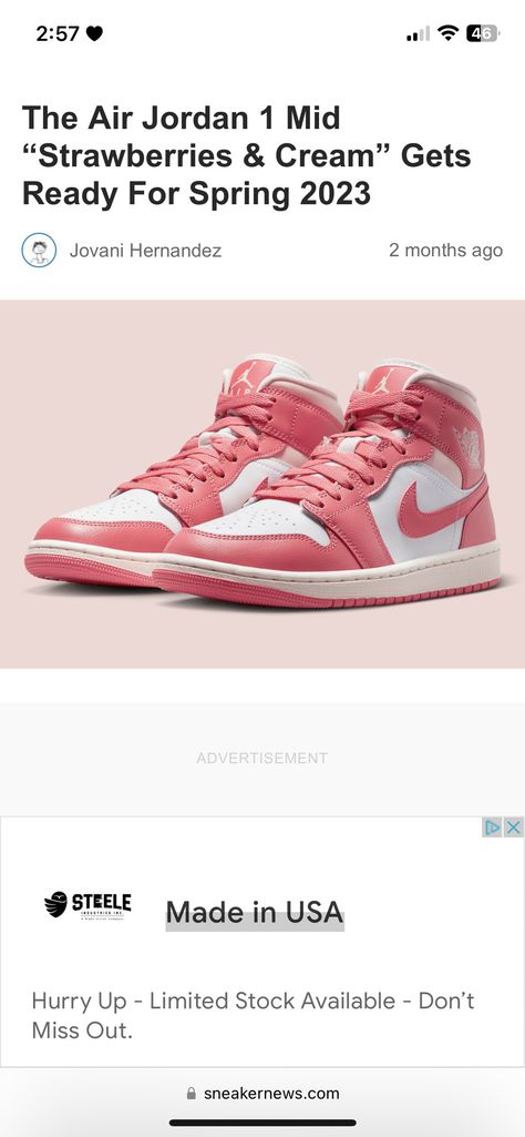 Strawberries And Cream Jordans, Cream Jordans, Air Jordan 1 Mid, Jordan 1 Mid, Strawberries And Cream, Air Jordan 1, Jordan 1, Strawberries, Air Jordan