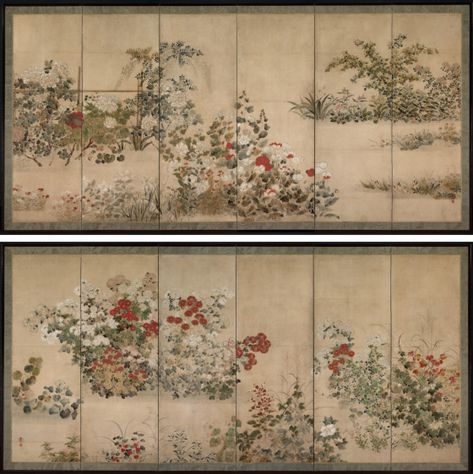 Chrysanthemum Growing, White Chrysanthemum, Japanese Screen, School Painting, Panel Screen, Meiji Period, Cleveland Museum Of Art, Folding Screen, Tile Murals